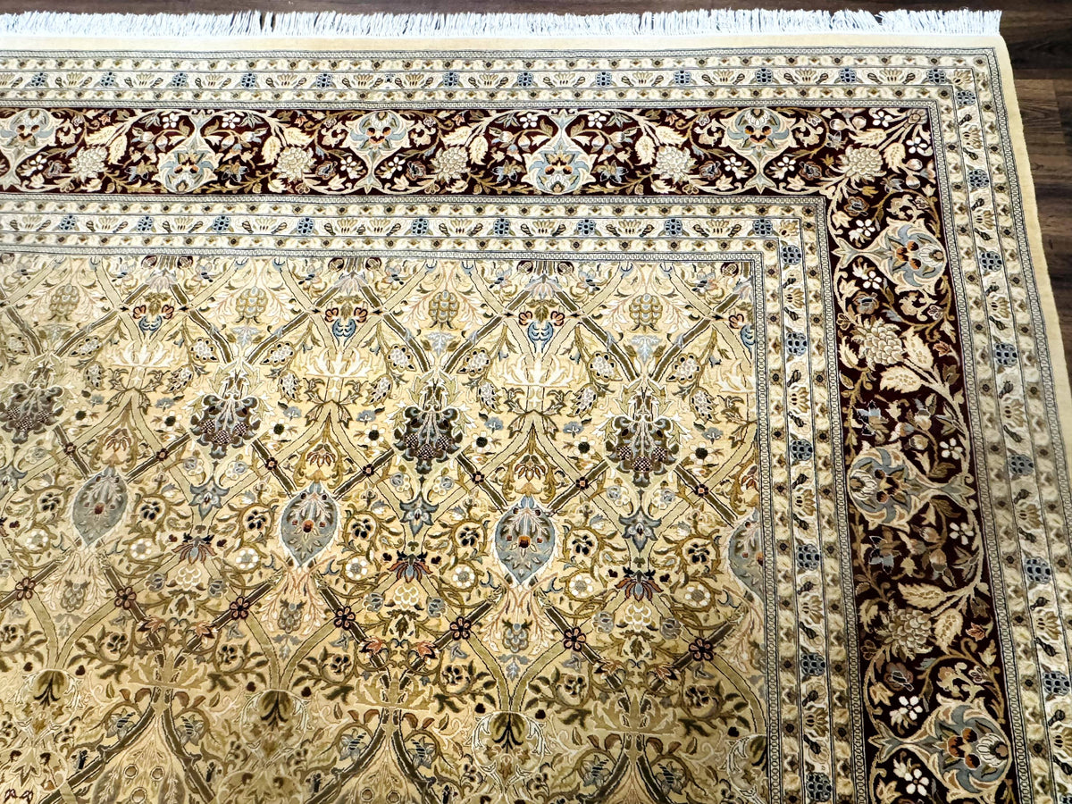 Fine Pak Persian Rug 9x12, Gold and Wine Red, Panel Design, 330 KPSI - Jewel Rugs, view 7