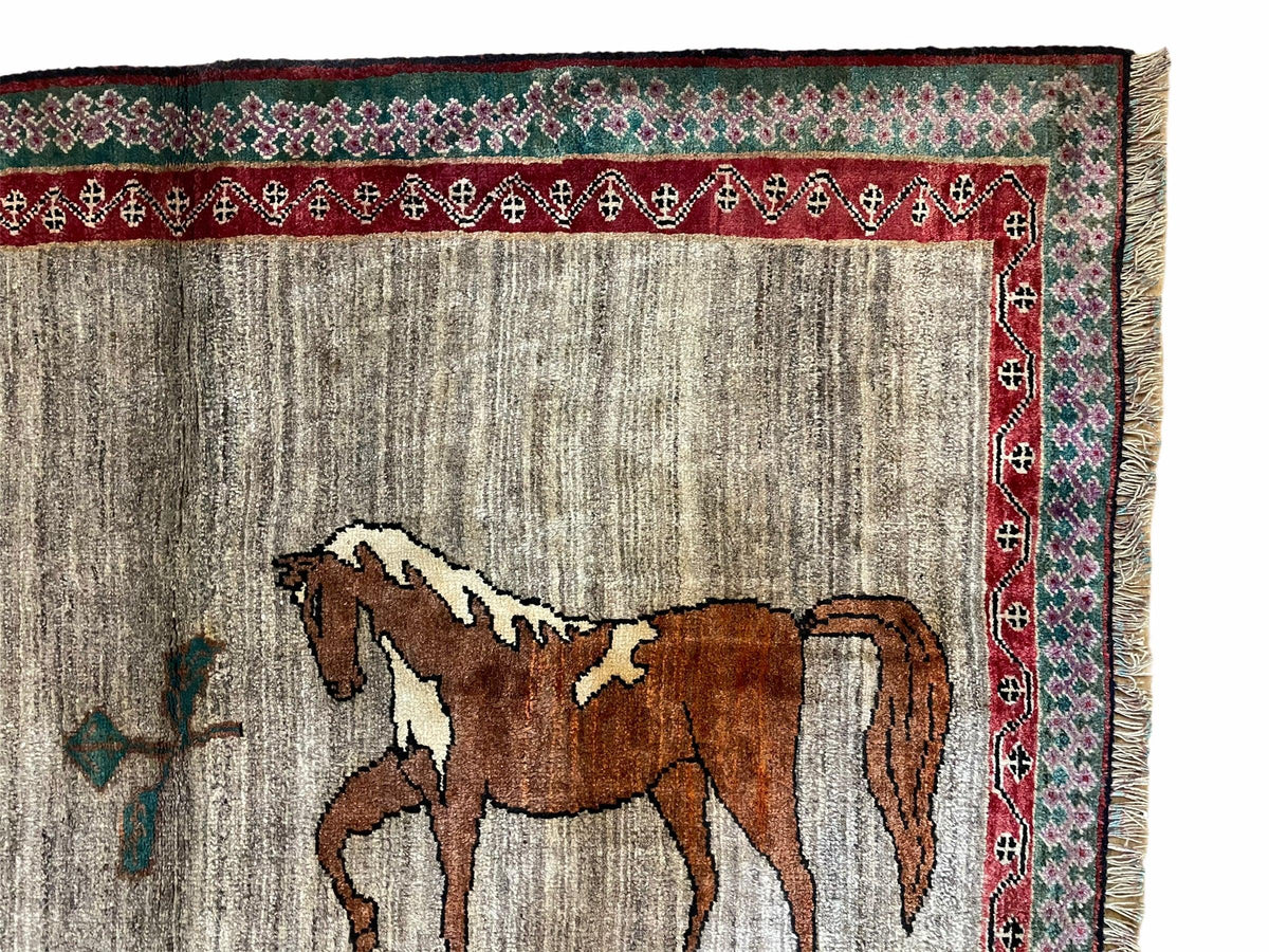 4 X 6 Handmade Rug Zagros New Vintage Quality Wool Rug Horses Silver Brown Nice - Jewel Rugs, view 5
