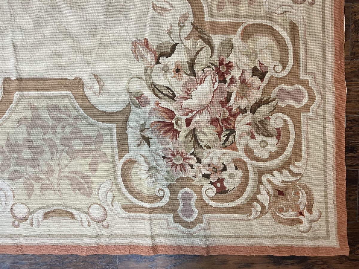 10x14 Aubusson Rug, Wool Handmade Vintage Carpet, French European Design, Elegant - Jewel Rugs, view 9