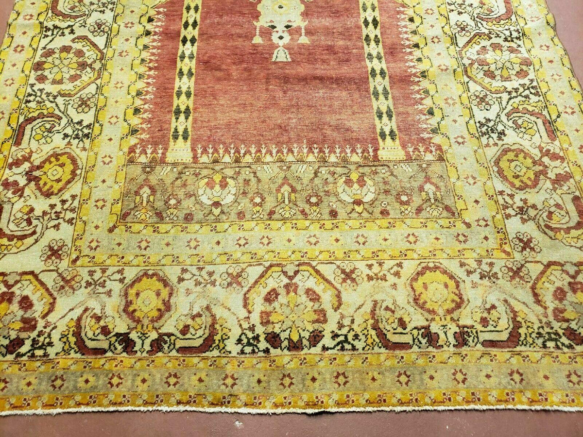 4' 5" X 7' Antique HandmadeTurkish Prayer Melas Oushak Wool Rug Mehrab Nice - Jewel Rugs, view 6