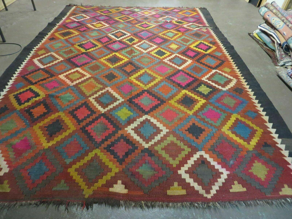 7' X10' Antique Afghan Kilim Handmade Flat Weave Wool Rug Vegy Organic Colorful - Jewel Rugs, view 12