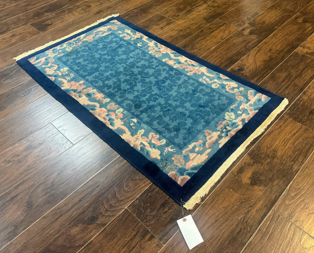 Blue Chinese Rug 2.6 x 4, Fete Rug, Peking Rug, Chinese Wool Rug, Art Deco Carpet - Jewel Rugs, view 13