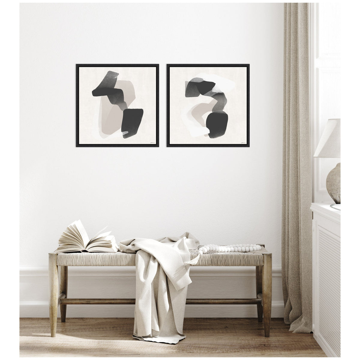 Abstract Neutral 01 & 02 2 Piece Framed Canvas Wall Art Set by Gabrielly Guedes