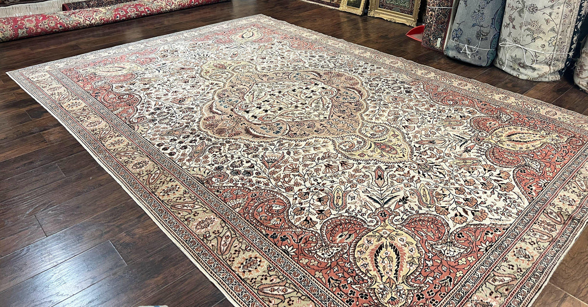 Turkish Sivas Rug 9x12, Handmade Vintage Wool Carpet, Cream Ivory - Jewel Rugs, view 3