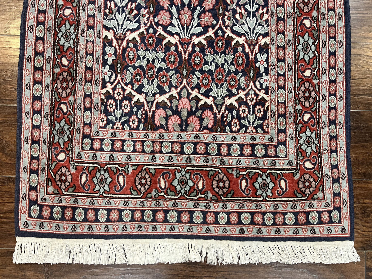 Pak Persian Rug 3x4, Wool Hand Knotted Vintage Traditional Carpet, Navy Blue & Red, Very Fine Small Handmade Floral Rug - Jewel Rugs, view 6
