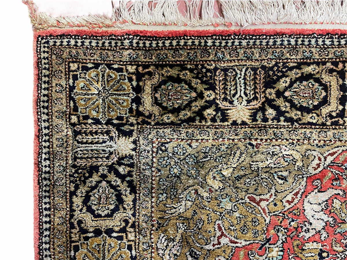 Persian Qum Silk Rug 3.8 x 5.6, Silk on Silk, Animal Pictorials, Fine 330 KPSI - Jewel Rugs, view 6