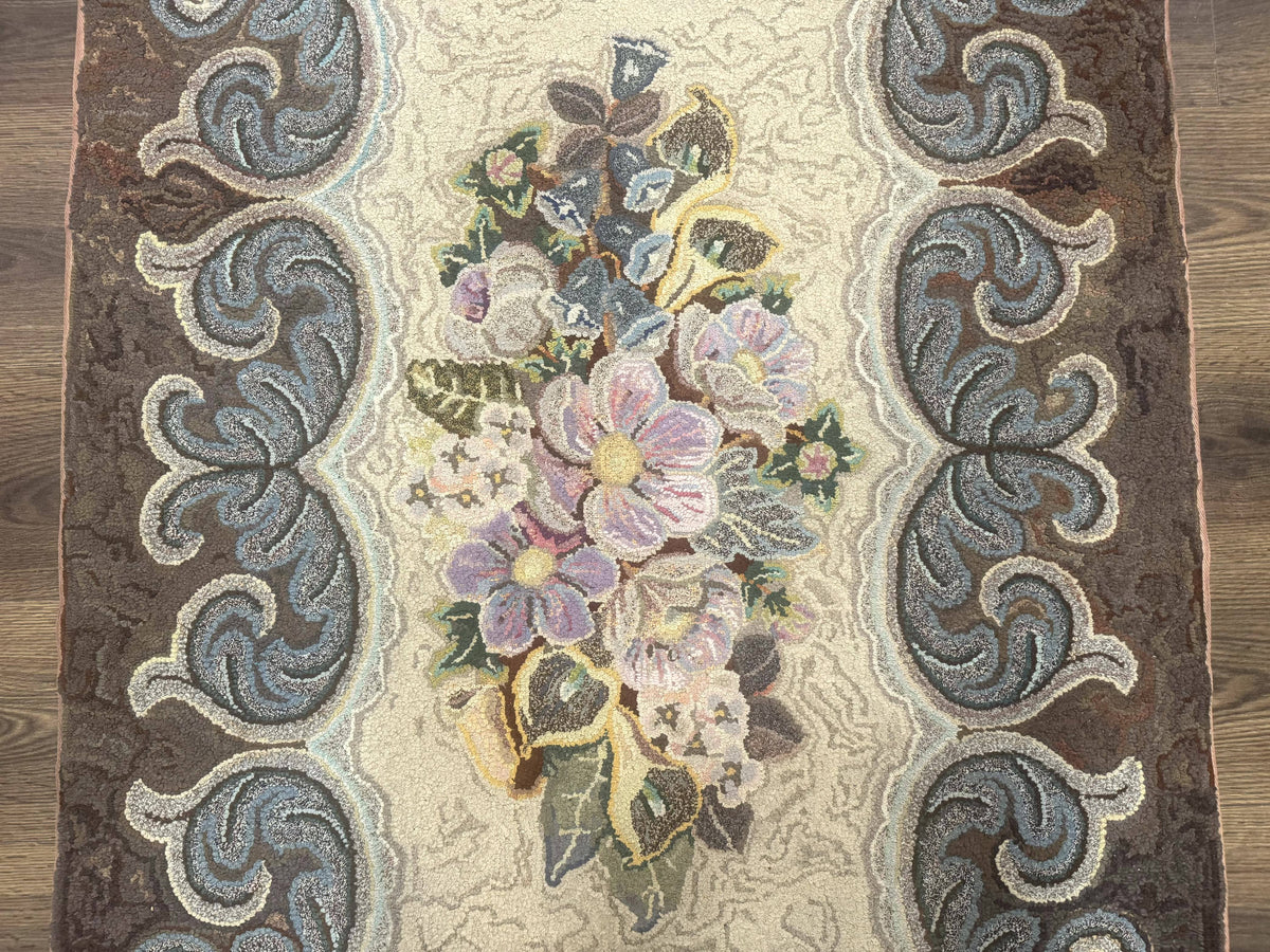 Antique American Hooked Rug 3 x 4.6, Vintage, Floral - Jewel Rugs, view 5