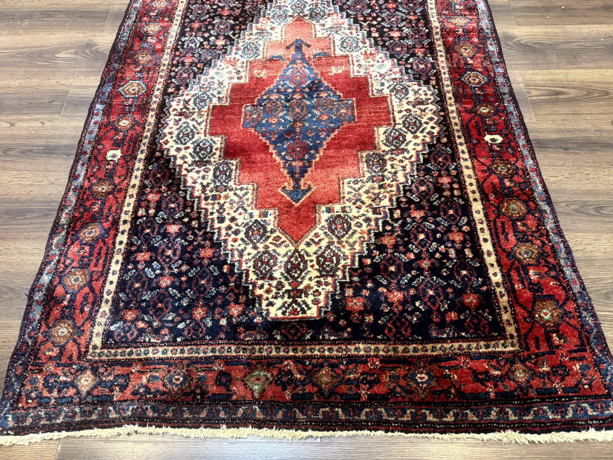 Antique Persian Kurdish Senneh Rug 4x5 Tribal Carpet Wool Geometric Medallion - Jewel Rugs, view 6