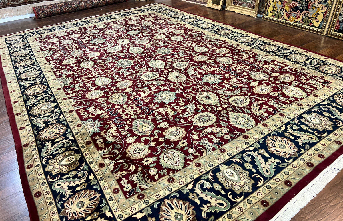Indo Persian Rug 10x14, Floral Allover, Maroon, Handmade Hand Knotted VIntage Wool Rug, Large Oriental Carpet - Jewel Rugs, view 13