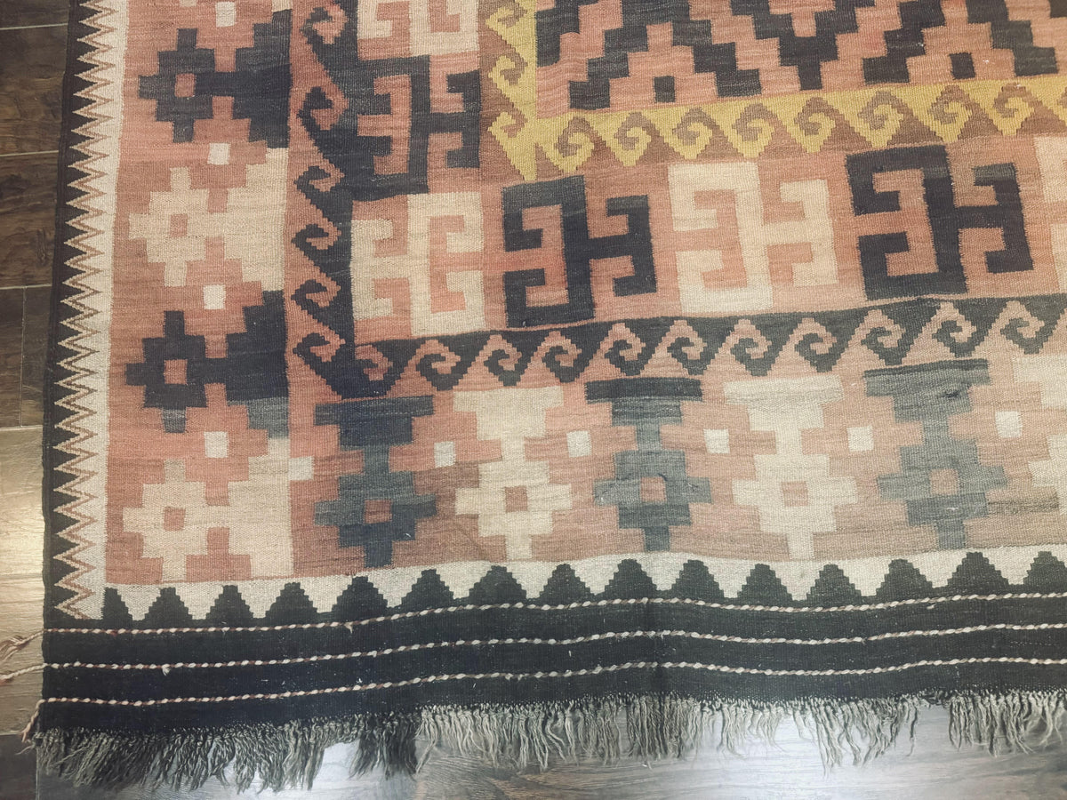 Antique Persian Tribal Kilim Rug 9x12, Zig Zag Pattern Kilim, Zarand Rug, Wool, Earth Tone Colors - Jewel Rugs, view 9
