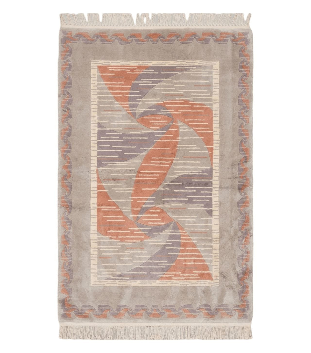 3' X 5' Handmade Modern Chinese Accent Rug - Silk on Cotton Carpet - Abstract Contemporary Design - Beige and Orange - Jewel Rugs