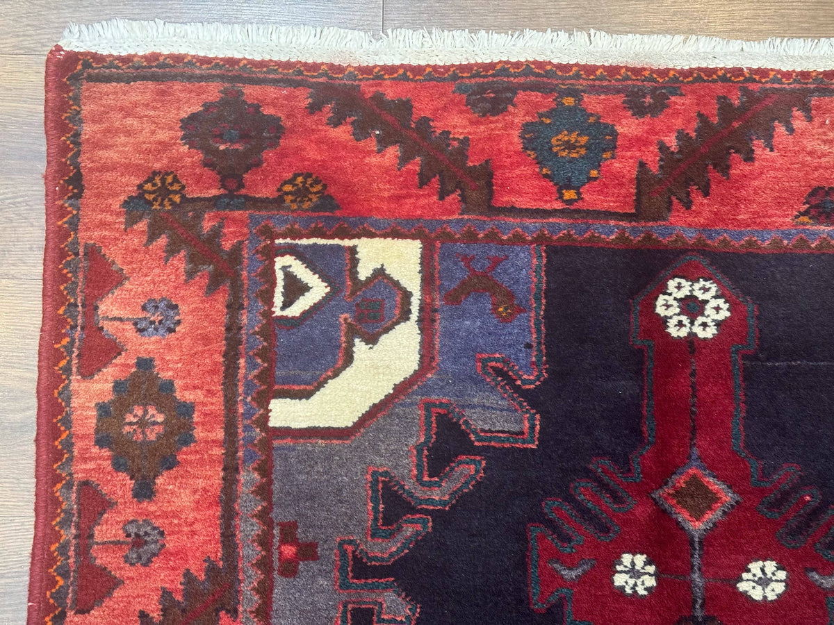 Persian Karajeh Runner Rug 3.6 x 9.5, Geometric Medallions, Tribal Village Rug, Navy Blue, Handmade - Jewel Rugs, view 7