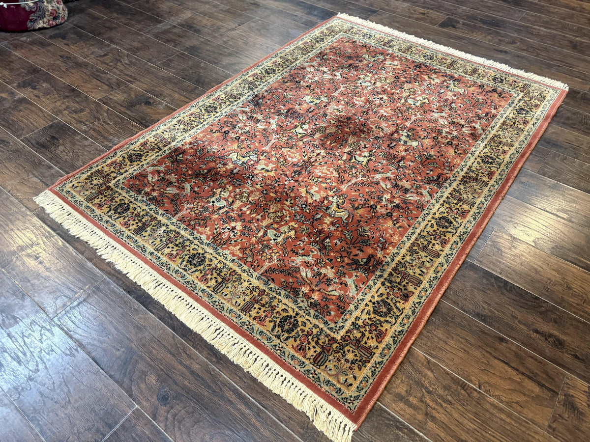Persian Hunting Design Rug 4.7 x 6.5, Hunting Scene, Red-Orange, Wool, Belgian Power Loomed Carpet - Jewel Rugs, view 3