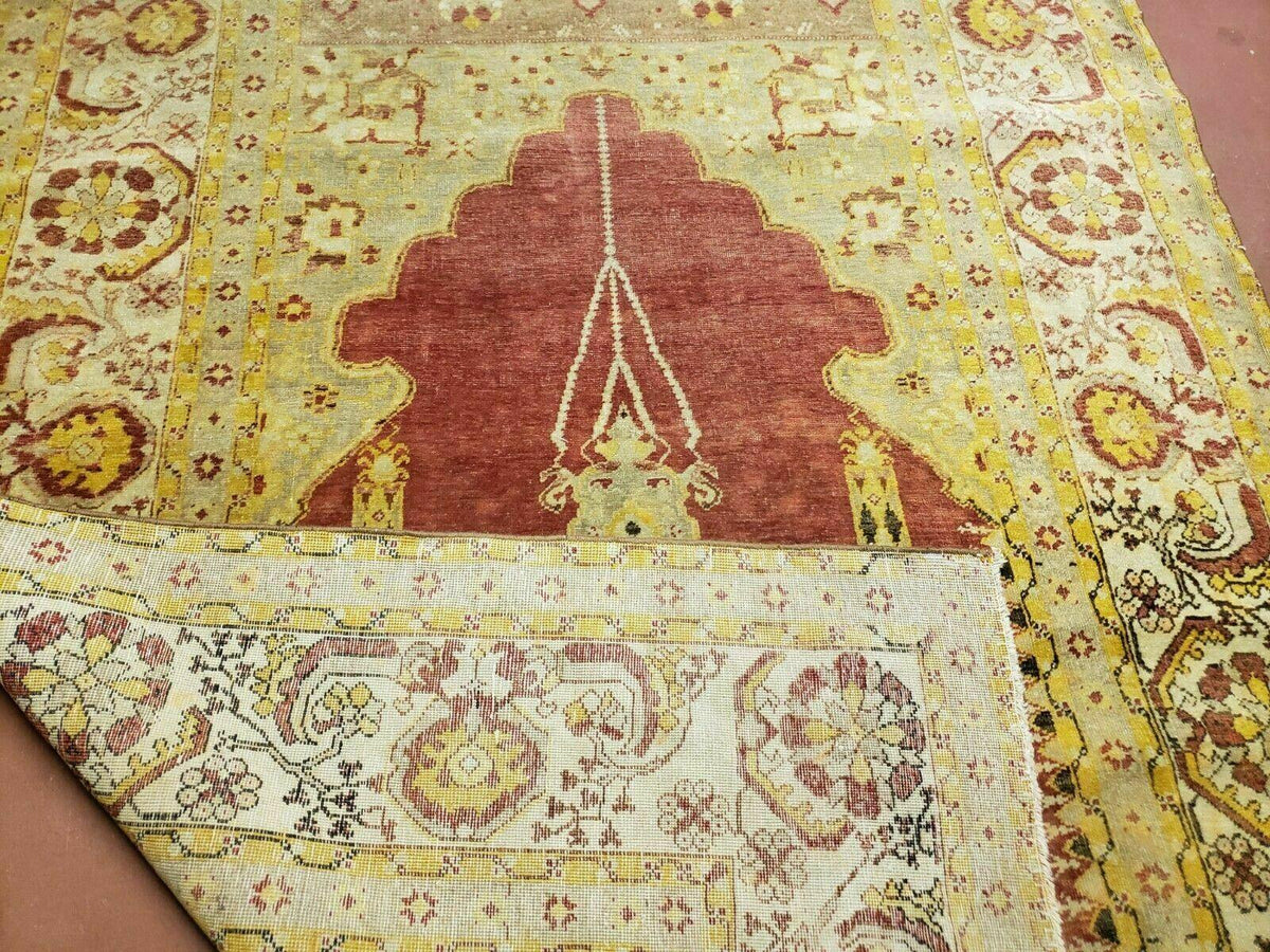 4' 5" X 7' Antique HandmadeTurkish Prayer Melas Oushak Wool Rug Mehrab Nice - Jewel Rugs, view 10