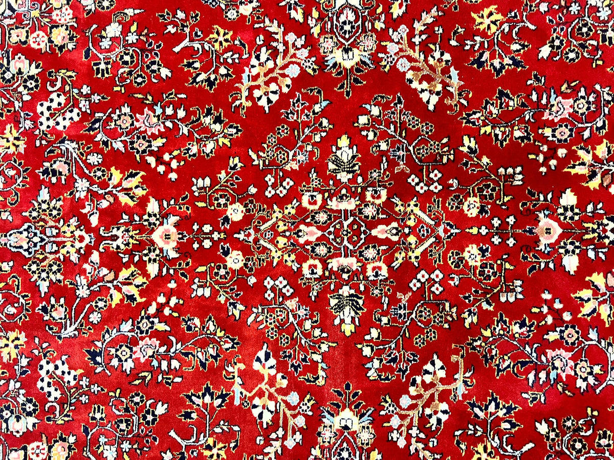 Indo Persian Sarouk Rug 8x10, Red, Floral Allover, Handmade Vintage Wool Carpet, Traditional Rug - Jewel Rugs, view 6
