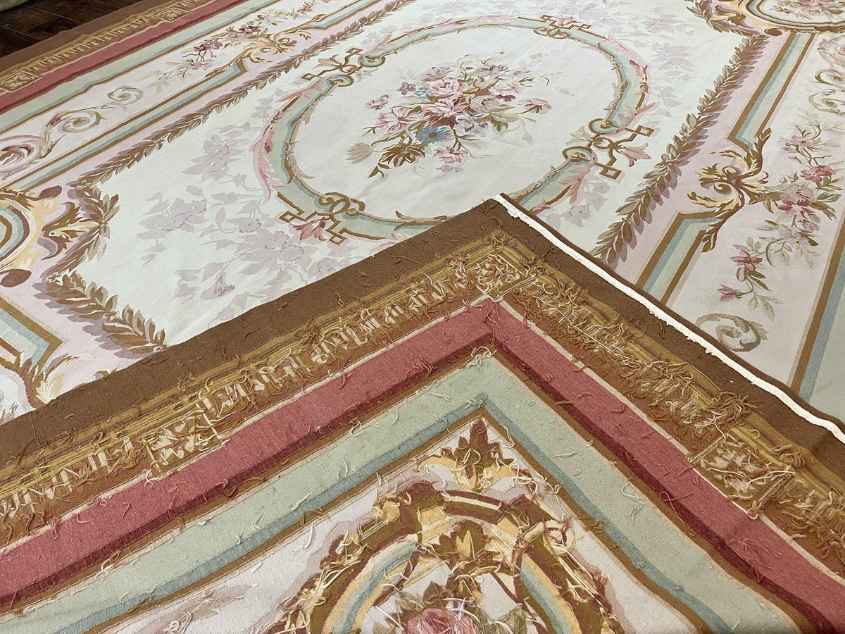 Large Aubusson Rug 11x15, Oversized Gallery Palace Size Flatweave Savonnerie Carpet 11 x 15 ft, Wool Handmade Vintage Elegant European - Jewel Rugs, view 11