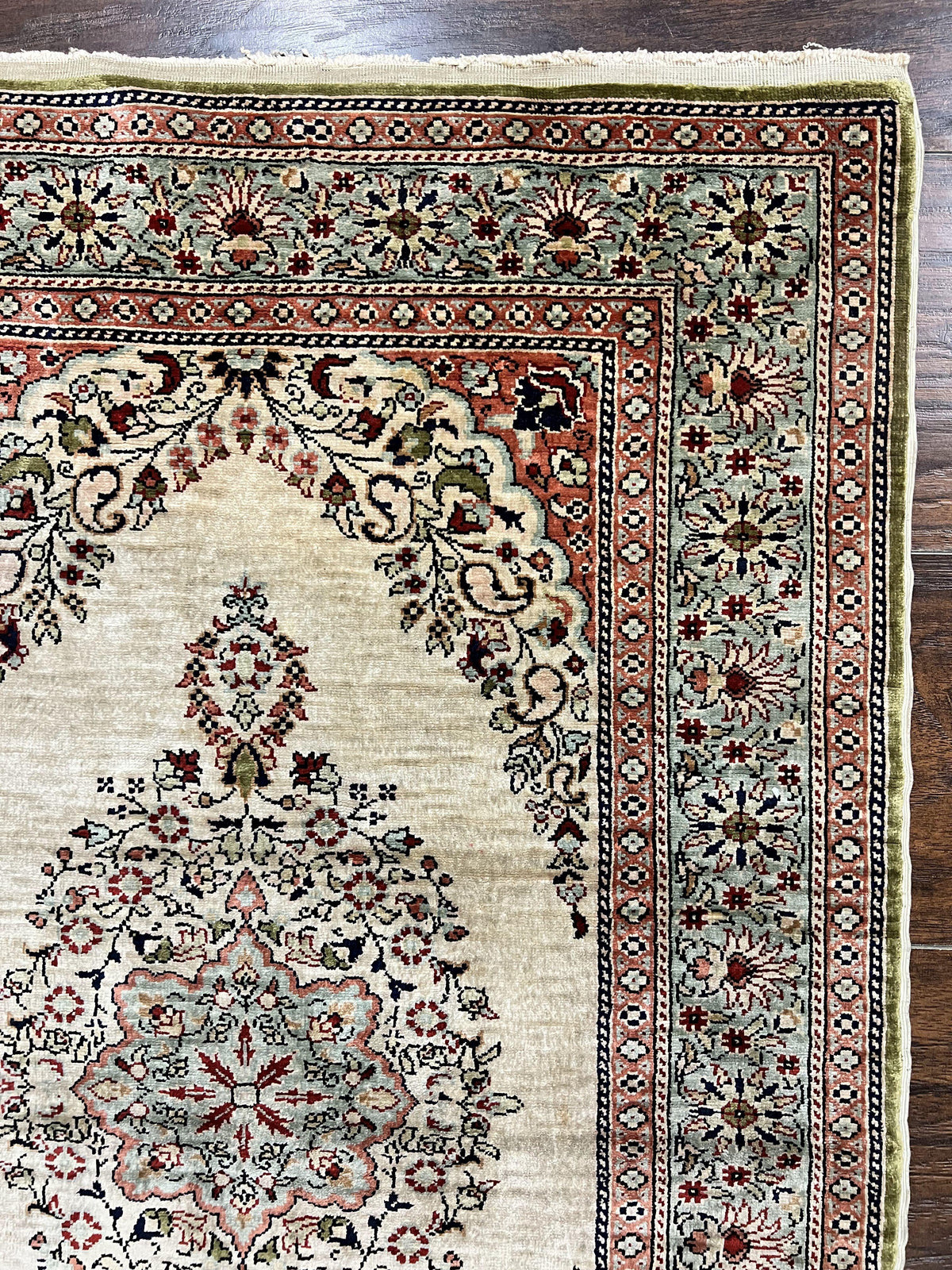 Silk Turkish Kayseri Rug 2x3, Very Finely Hand Knotted, Semi Open Field, Vintage, Silk Pile on Silk Foundation, 300 KPSI - Jewel Rugs, view 8