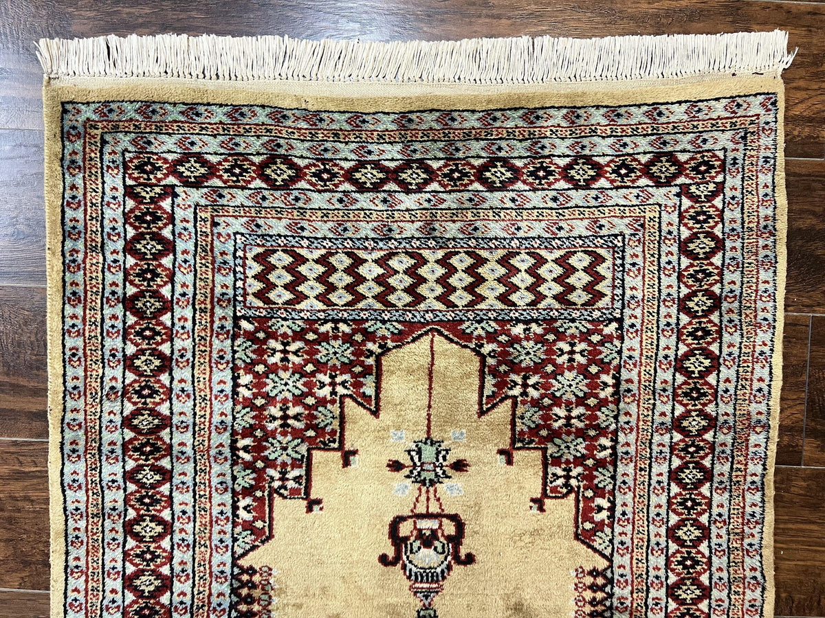 Bokhara Prayer Rug 3x5, Pakistani Turkoman Carpet, Tan, Handmade Vintage Wool Carpet - Jewel Rugs, view 4