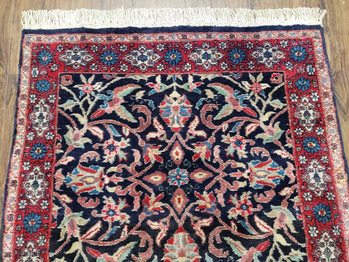 Antique Persian Sarouk Rug 3x5, Navy Blue, Allover Pattern, Hand Knotted - Jewel Rugs, view 4