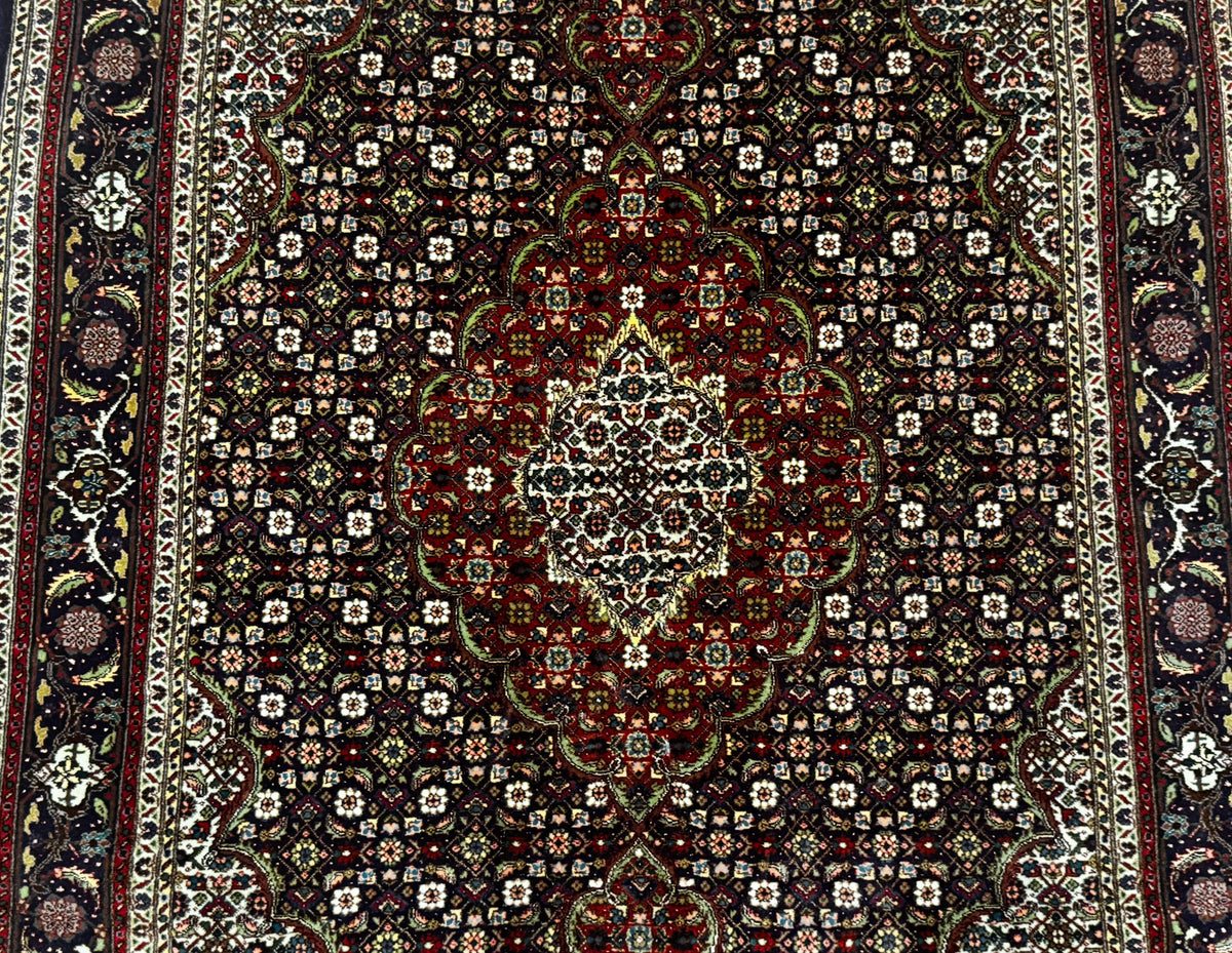 Persian Tabriz Rug 3x5, Wool on Silk Foundation, Very Fine 550 KPSI, Dark Navy Blue - Jewel Rugs, view 4