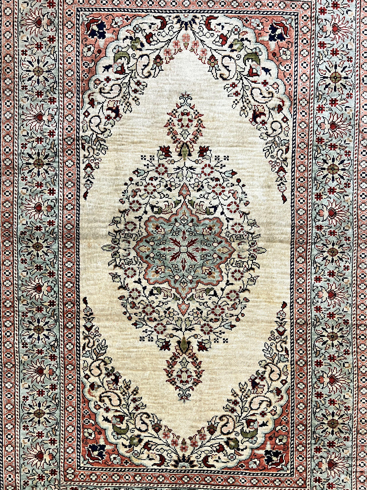 Silk Turkish Kayseri Rug 2x3, Very Finely Hand Knotted, Semi Open Field, Vintage, Silk Pile on Silk Foundation, 300 KPSI - Jewel Rugs, view 5