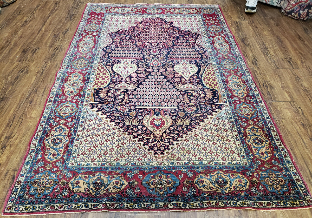 Antique Persian Tehran Rug 5x8, Midnight Blue and Red, Hand-Knotted, Wool - Jewel Rugs, view 2