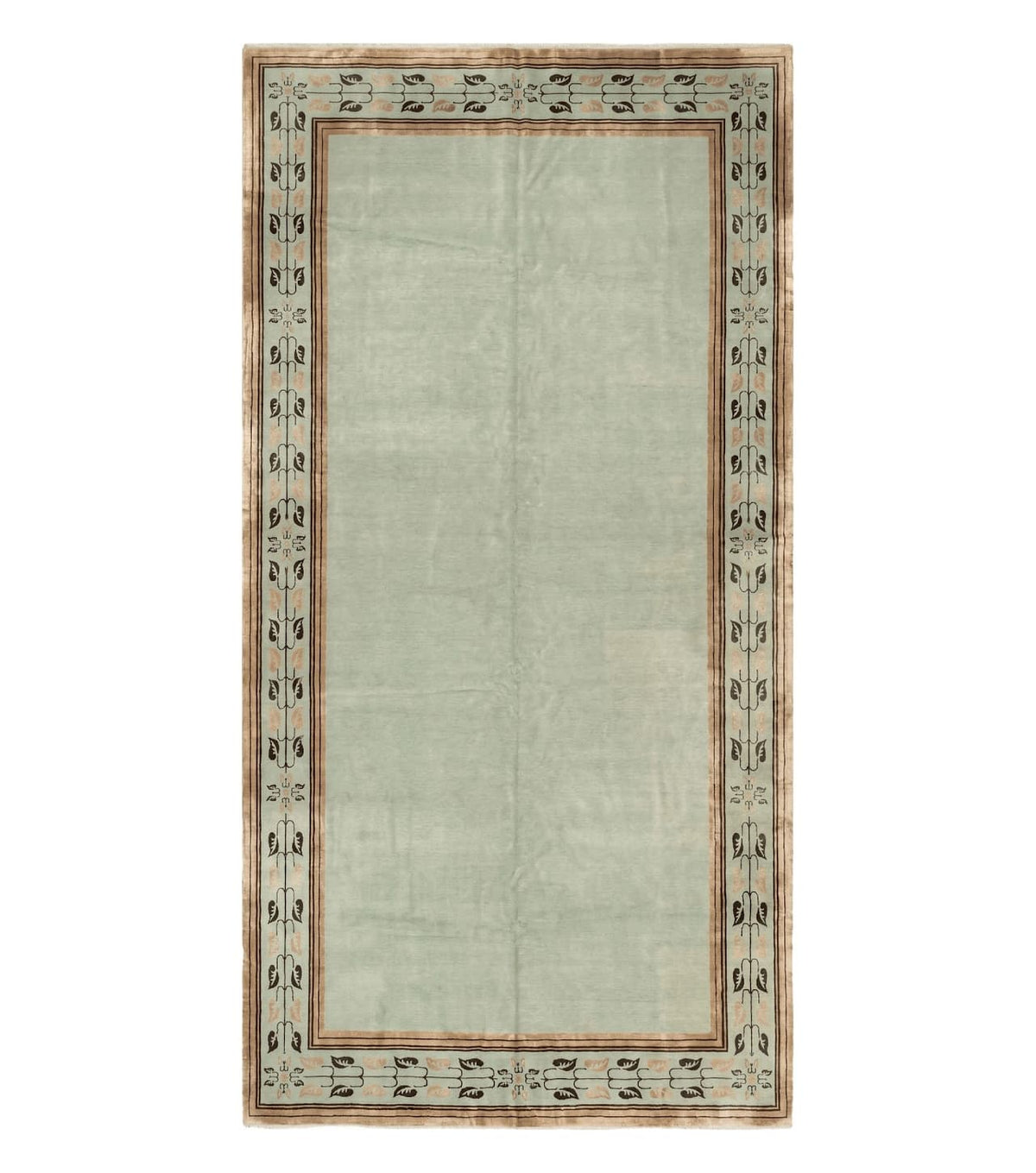 Palace Size Nepali Rug 9x18, Open Field, Light Mint Green, Wool Hand Knotted, Modern Contemporary - Jewel Rugs