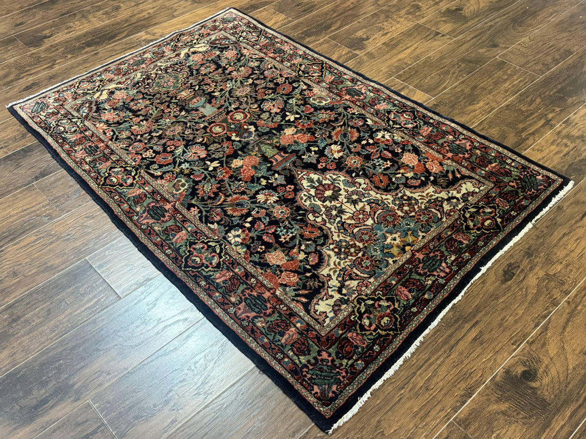 Antique Persian Rug 4x5, Navy Blue 1920s Carpet, Wool, Rare, Fine, Persian Hamadan Bidjar Carpet - Jewel Rugs, view 13