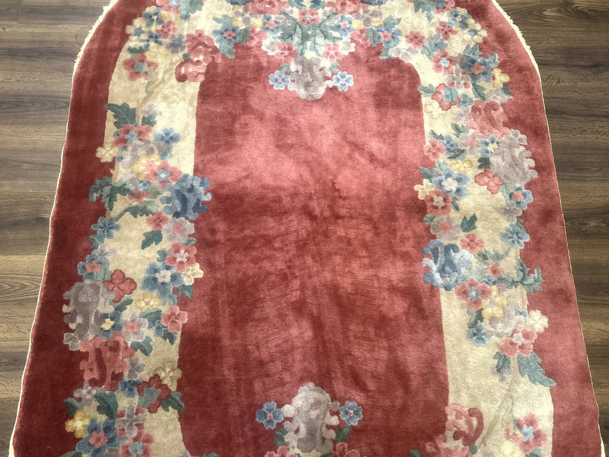 Oval Chinese Peking Rug 5x8, Pink, Floral, Vintage Chinese Wool Carpet - Jewel Rugs, view 4
