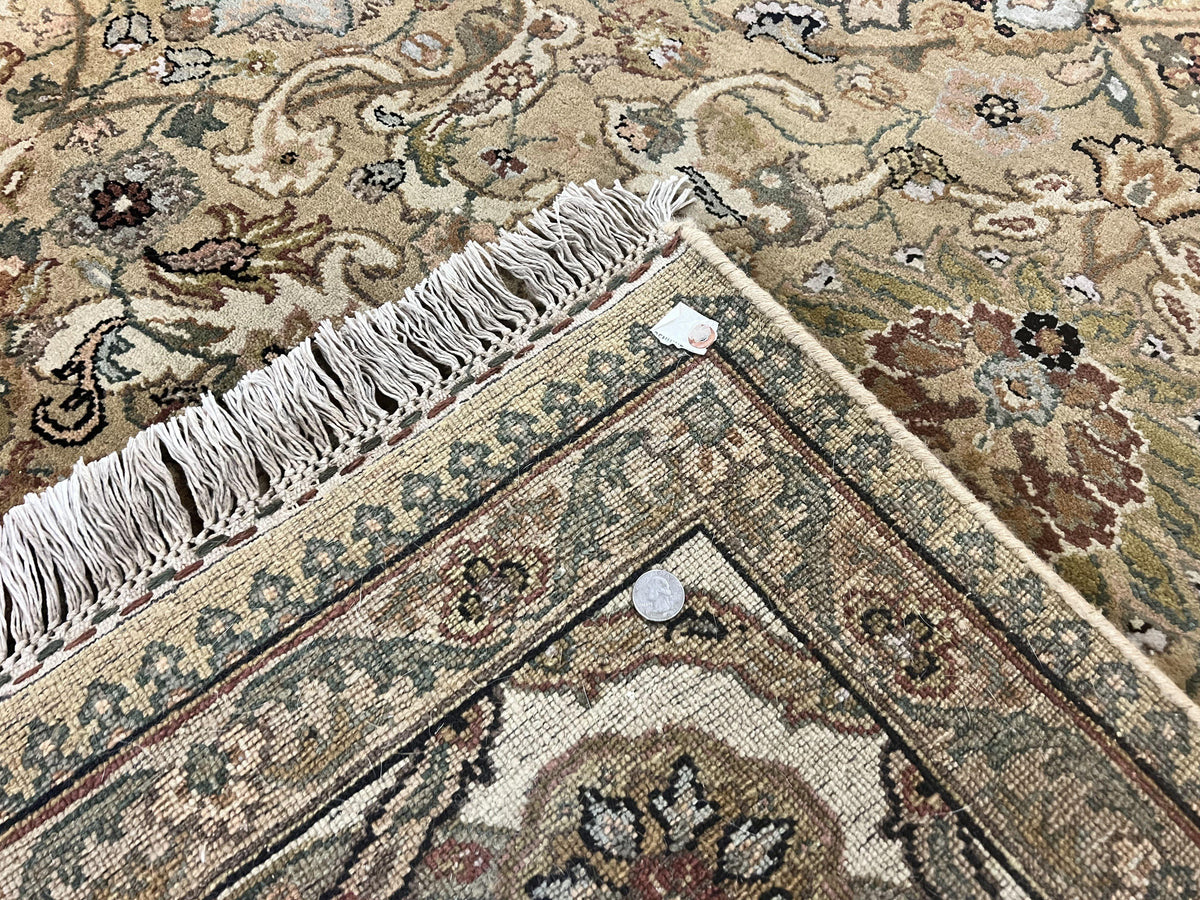 Indo Mahal Rug 8x10, Indian Jaipur Rug 8 x 10 ft, Wool Indo Persian Carpet, Handmade Traditional Floral Area Rug, Olive Green, Vintage Rug - Jewel Rugs, view 12