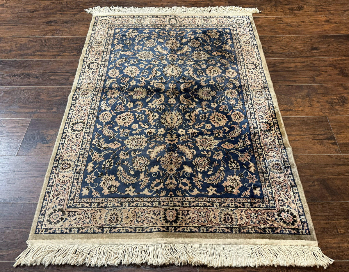 Vintage Art Silk Rug 3x4, Traditional Oriental Persian Design Rug, Belgium Power Loomed Rug, Navy Blue - Jewel Rugs, view 2