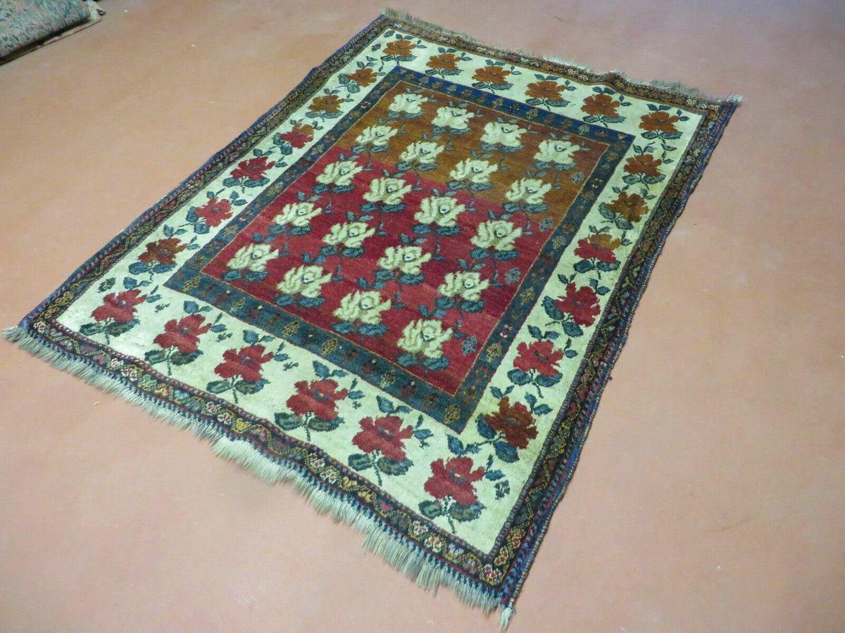4' X 5' Semi Antique Handmade Fine Turkish Flowers Bouquet Wool Rug Nice - Jewel Rugs, view 3