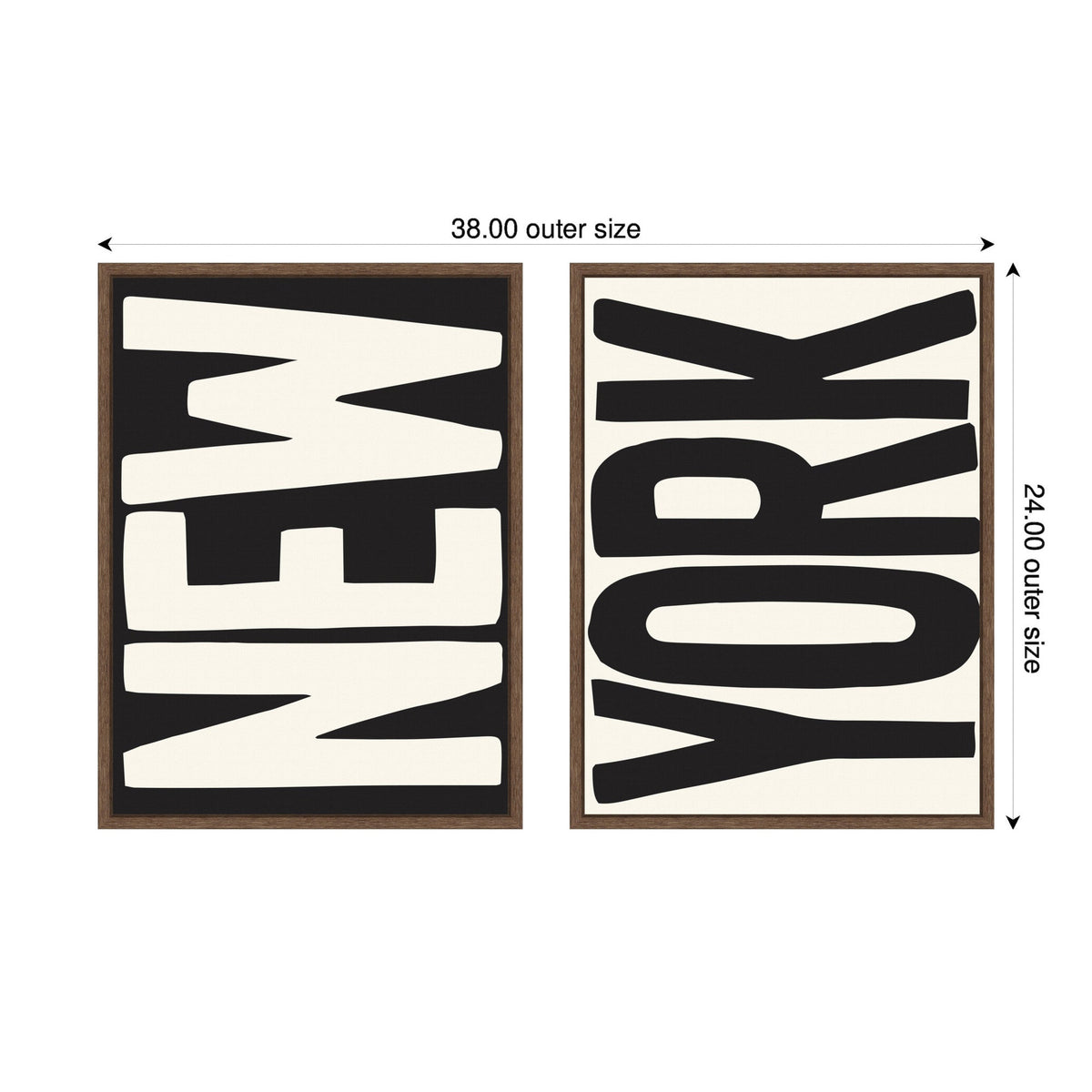 New York Set Print Travel City Typography Black and White 2 Piece Framed Canvas Wall Art Set by Lucky Guava