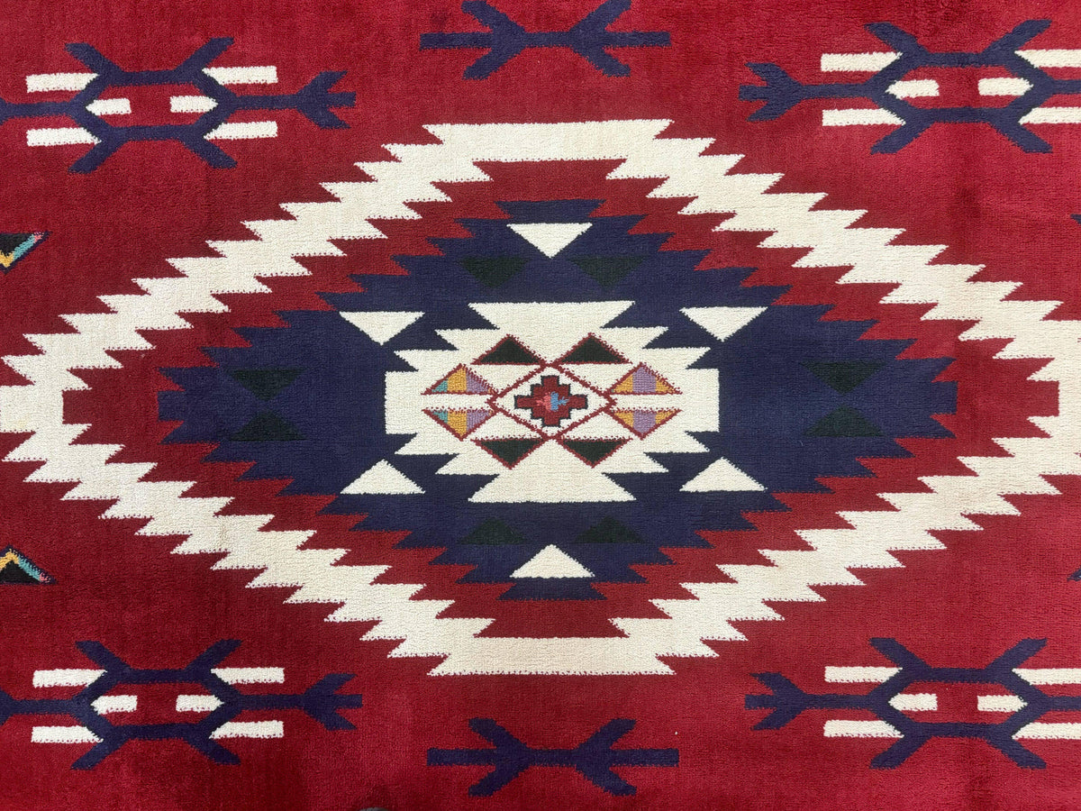 Belgium Power Loomed Rug 8x11, Navajo Native American Design, Dark Red and Ivory, Tribal Rug, Bohemian Carpet - Jewel Rugs, view 5