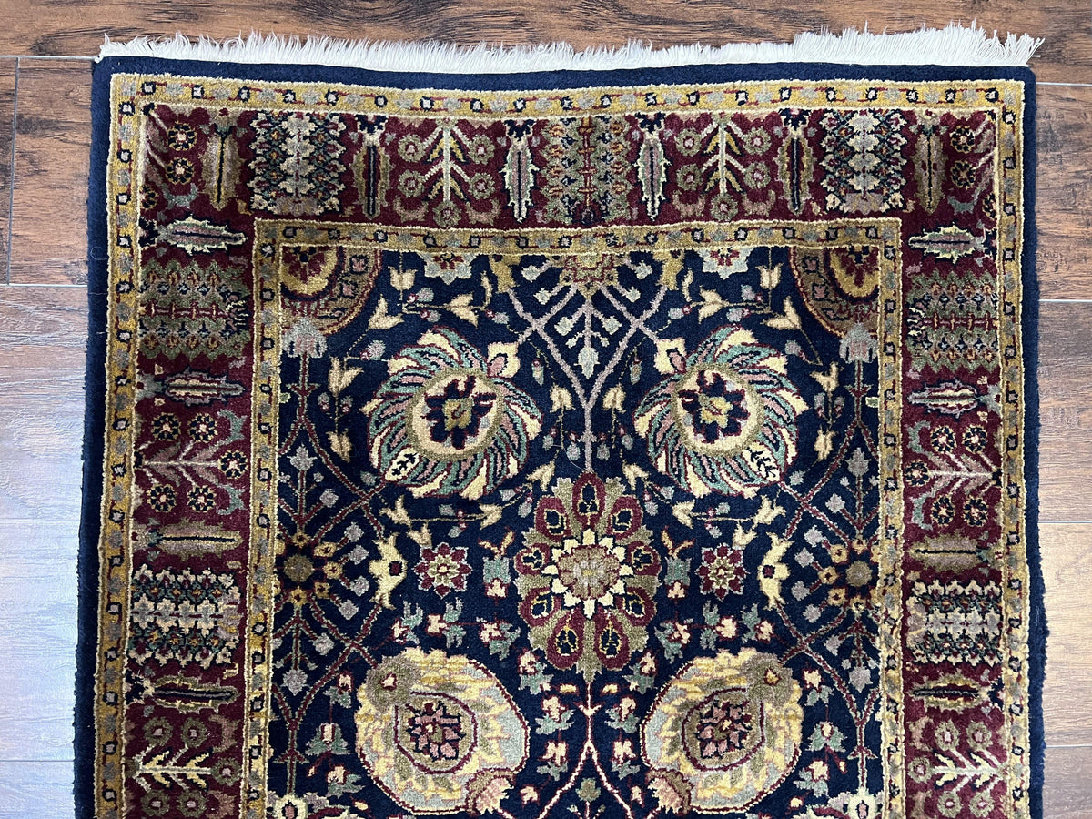 Indo Persian Runner 2.8 x 18, Long Skinny Hallway Wool Runner Rug, Hand Knotted Vintage Floral Allover Traditional Runner Dark Blue Burgundy - Jewel Rugs, view 2