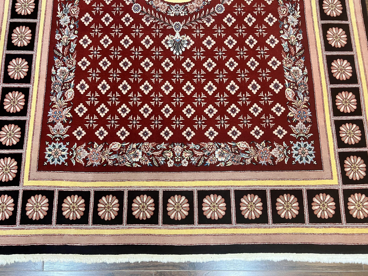 Pakistani Rug 6x9, European Aubusson Design, Wool Handmade Vintage Carpet, Dark Red, 6 x 9 Medium Sized Rug - Jewel Rugs, view 6