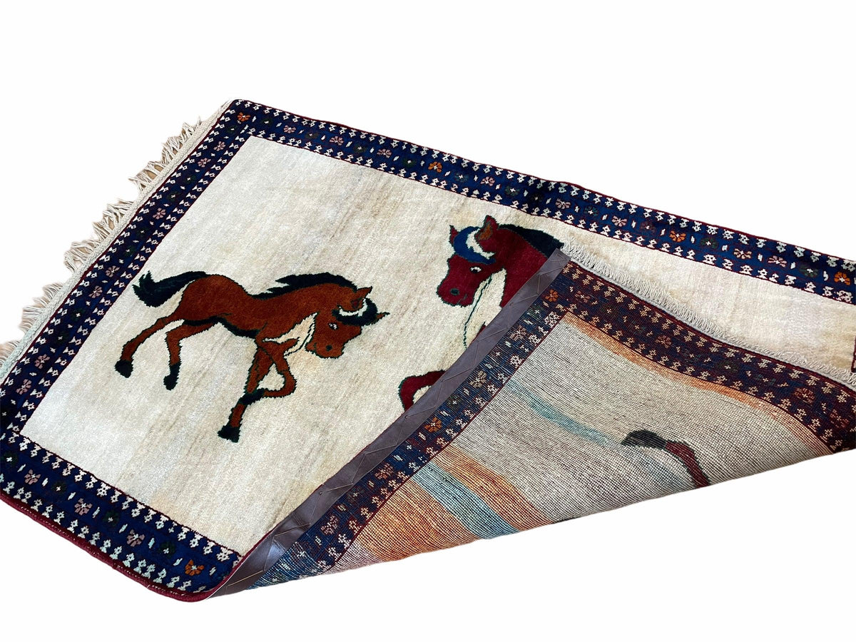 3.5 X 5 Handmade Hand-Knotted Quality Wool Pictorial Brown Horses Animal Rug - Jewel Rugs, view 7