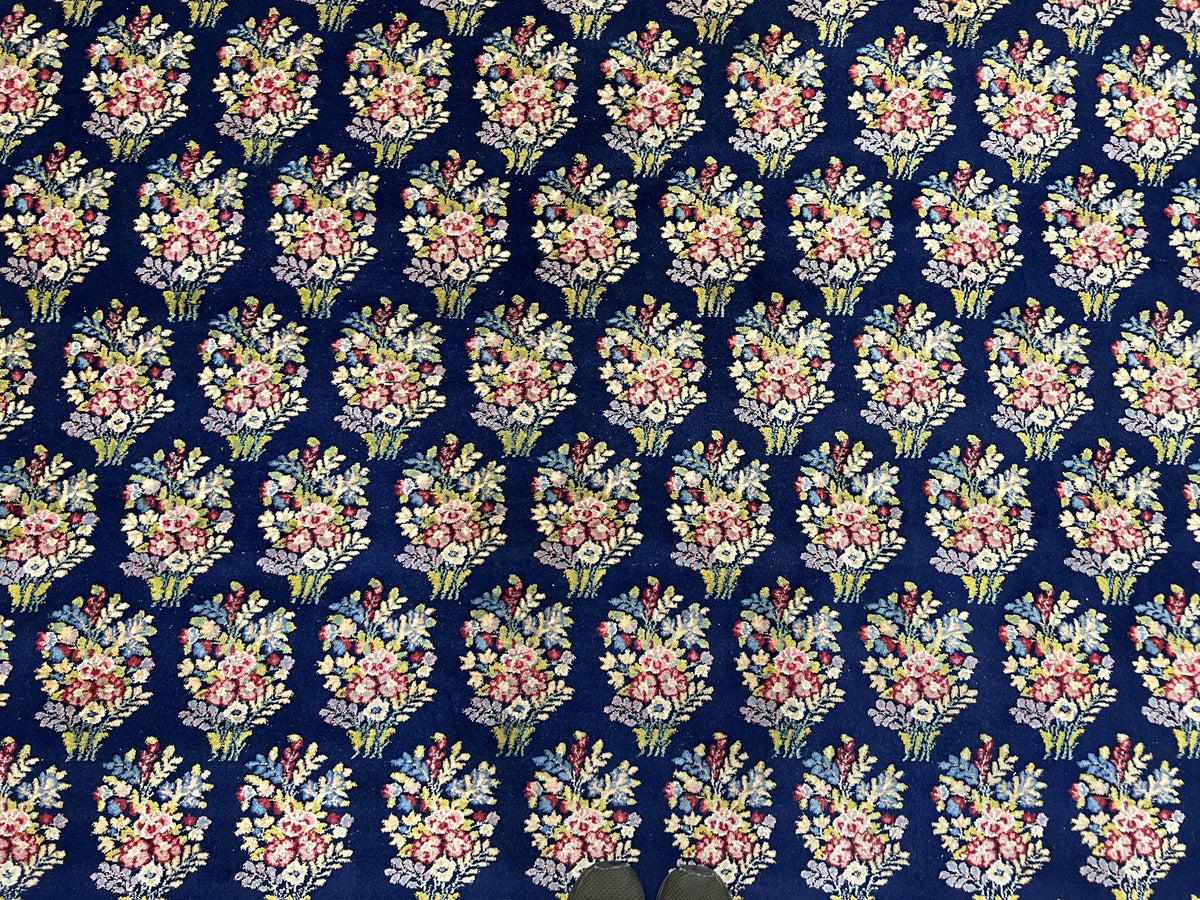 Persian Rug 9x12, Authentic Hand Knotted Carpet, Repeated Floral Motif Garden of Eden, Navy Blue Wool Rug 9 x 12, Semi Antique Kirman Rug - Jewel Rugs, view 5