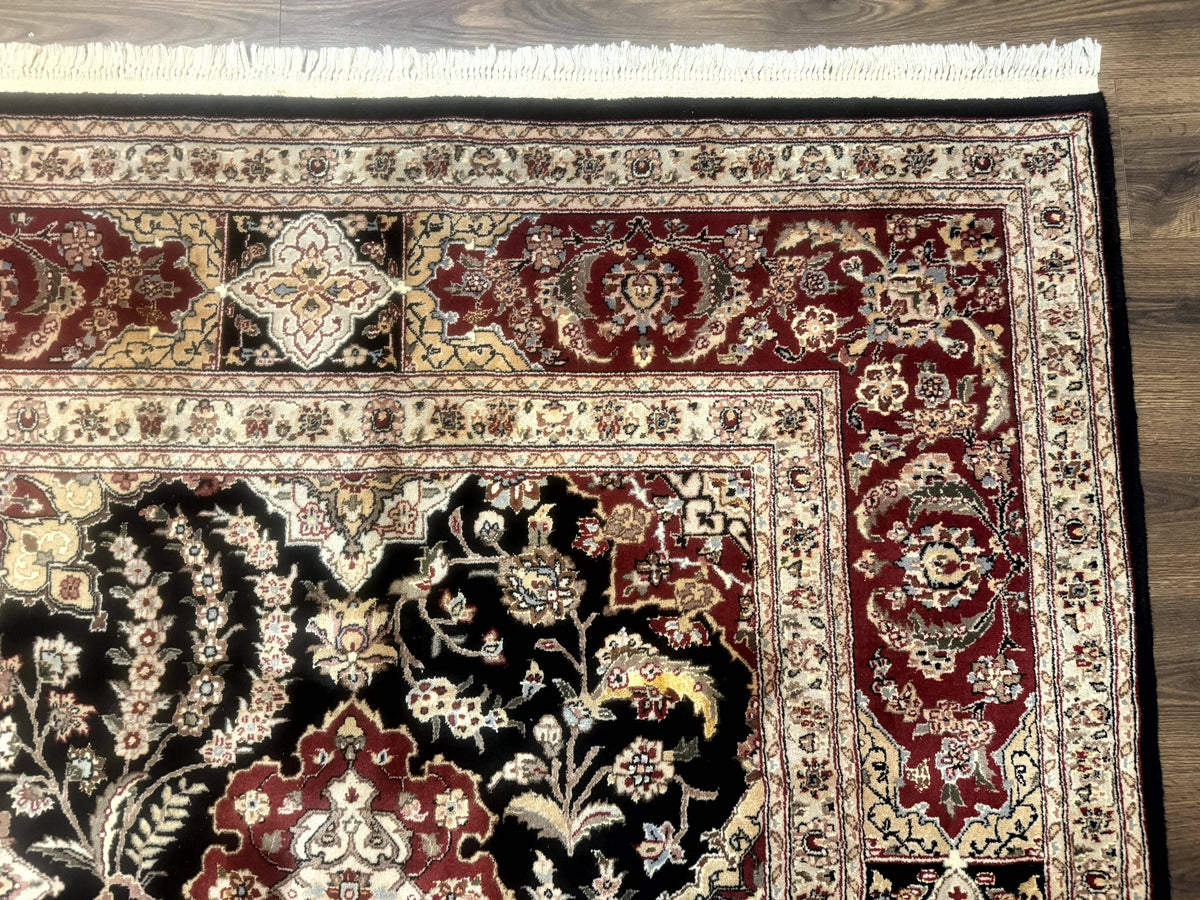 Sino Persian Rug 9x12, Black & Maroon, Wool and Silk, Allover Pattern - Jewel Rugs, view 7
