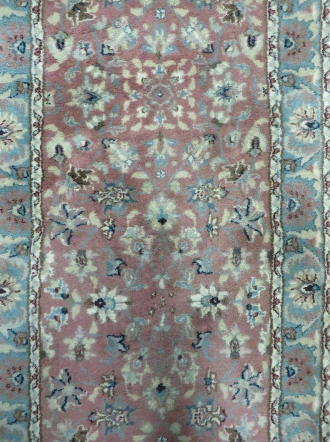 Indo Persian Runner Rug 2.8 x 12, Wool Hand Knotted, Pink and Light Blue - Jewel Rugs, view 4