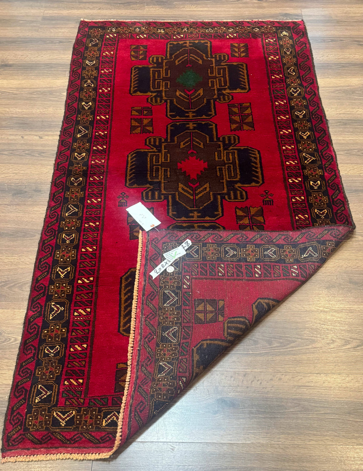 Red Afghan Balouch Rug 4x7, Triple Medallions, Handmade, New - Jewel Rugs, view 11