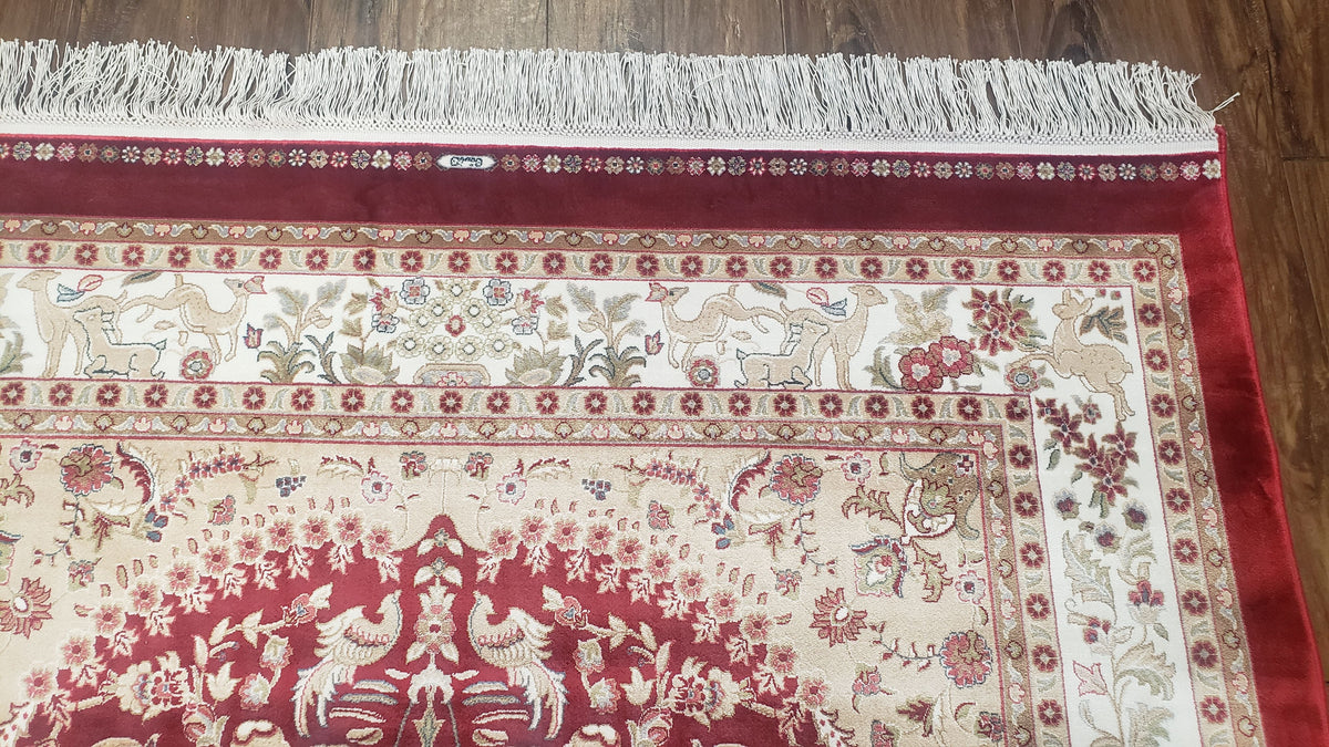 Silk Carpet 4x6 Dark Red & Cream, Tree of Life Rug, Animal Motifs, Birds Deer Rabbits, All Bamboo Silk, 4 x 6 Silk Area Rug - Jewel Rugs, view 8