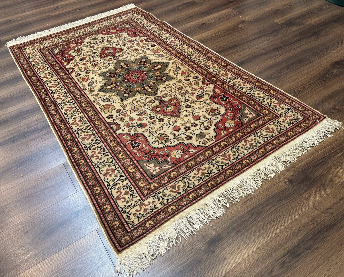 Turkish Sivas Rug 4x6, Floral Medallion, Beige Pink-Red Green, Handmade - Jewel Rugs, view 13