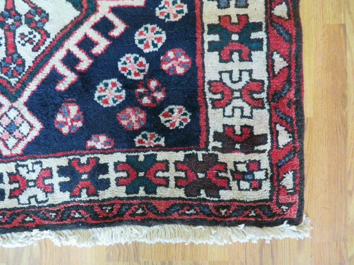Persian Runner Rug 3.5 x 10.7, Karajeh Heriz Rug, Navy Blue, Geometric Medallions - Jewel Rugs, view 12