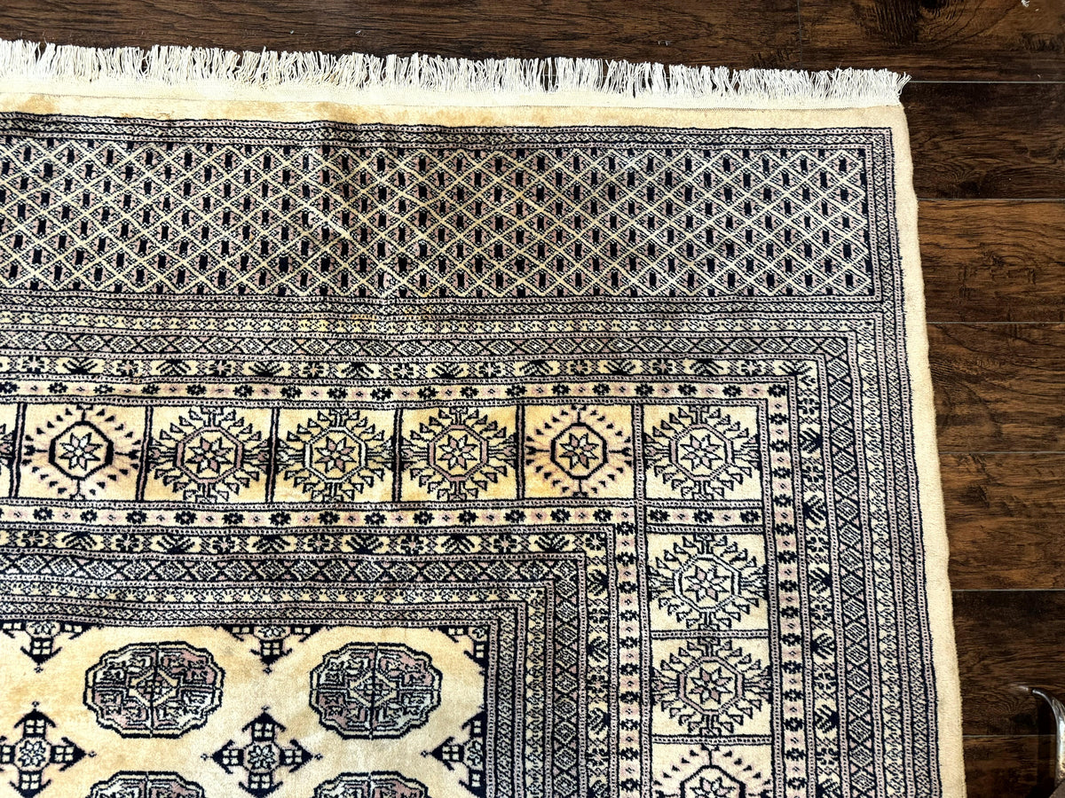 Pakistani Bokhara Turkoman Rug 9x11, Cream, Handmade Wool Vintage Carpet - Jewel Rugs, view 7