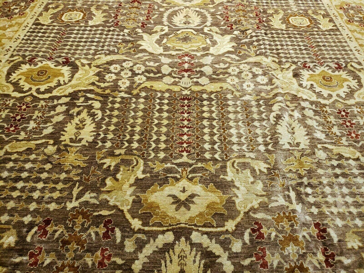 10' X 14' Handmade Pak Peshavar Chobi Agra Wool Carpet Coffee Brown Gold - Jewel Rugs, view 4