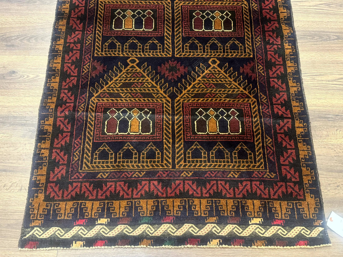 Afghan Rug 3x7, Navy Blue, Tribal Rug, Balouch Carpet, New - Jewel Rugs, view 5