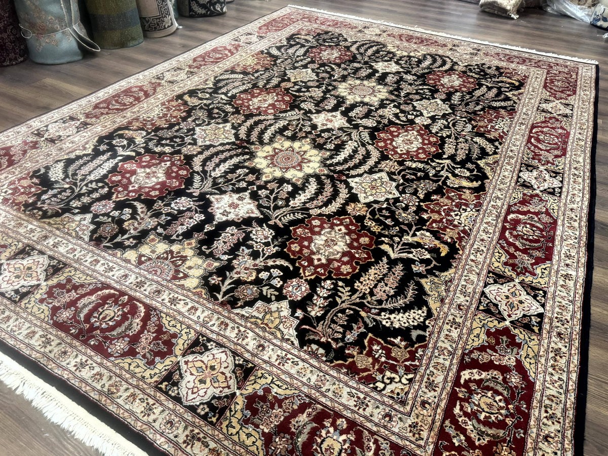 Sino Persian Rug 9x12, Black & Maroon, Wool and Silk, Allover Pattern - Jewel Rugs, view 2