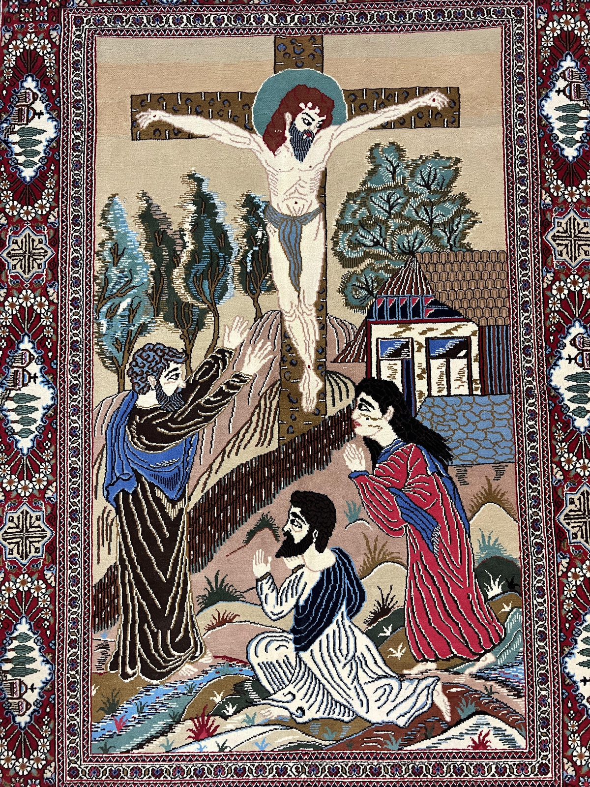 Persian Kashan Pictorial Rug 3x5 - Jesus on Cross - Jewel Rugs, view 4
