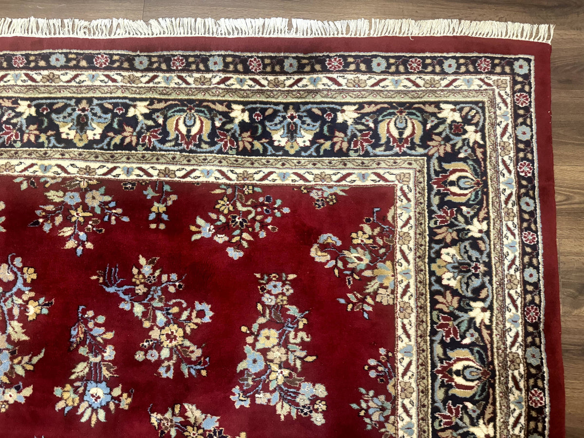 Indo Persian Sarouk Rug 10x14, Large Red and Navy Blue Carpet, Traditional Floral Wool Rug - Jewel Rugs, view 8